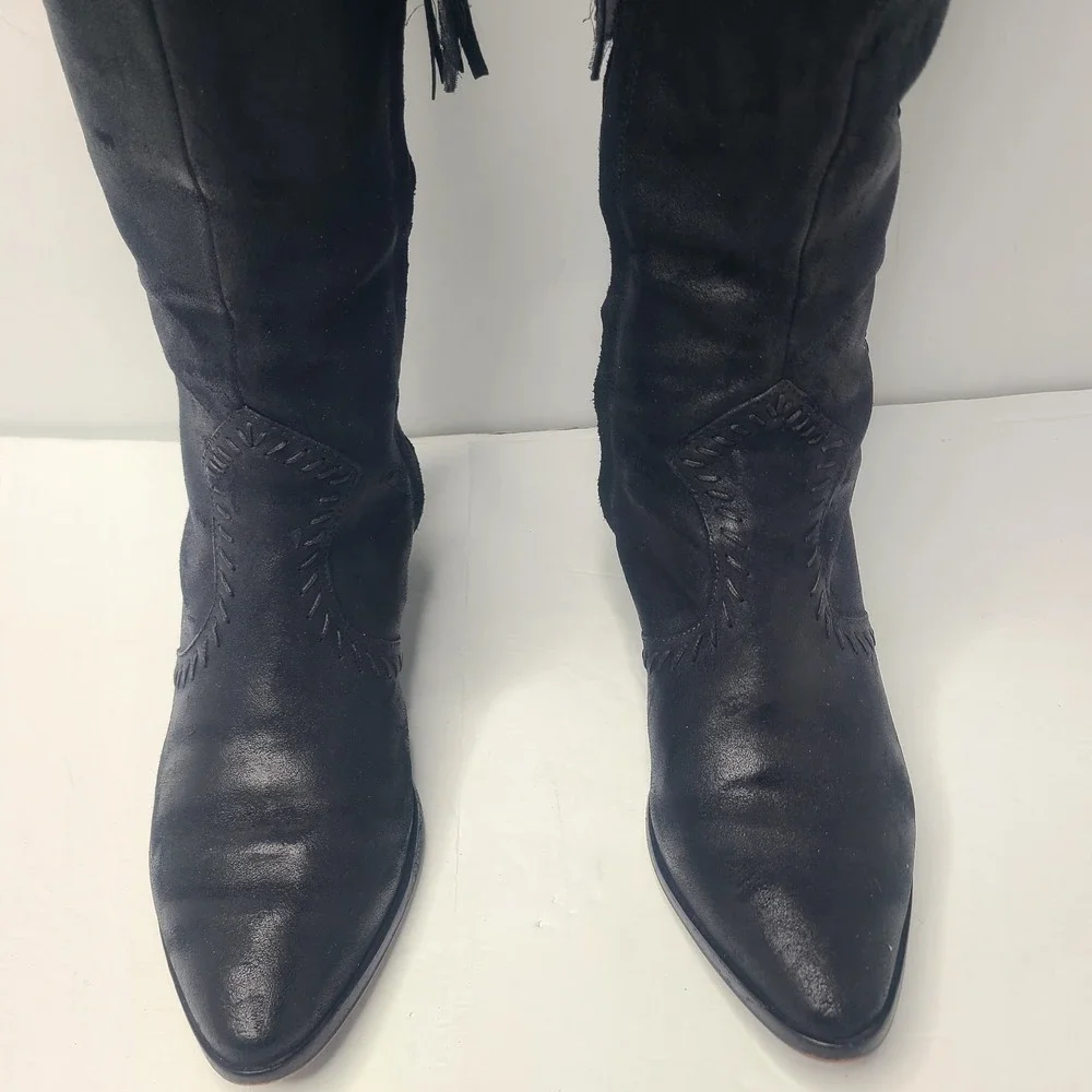 Rebecca Minkoff Over‎ The Knee Boots Whipstitch 9M Black Leather Textured